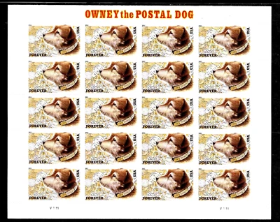OWNEY THE POSTAL DOG US #4547 BAGGAGE TAGS TRAINS ALBANY, NY FOREVER STAMP SHEET - Image 1 of 3