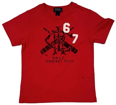 NEW RALPH LAUREN POLO T SHIRT 4 BOYS KIDS CRICKET CLUB 67 REAL PATCH RED - Image 1 of 4