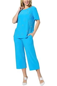 Antthony 2-piece Embellished Top and Cropped Pant Set Sea Blue - Picture 1 of 1
