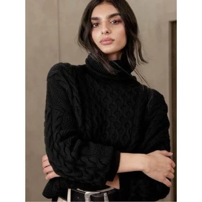 Nuevo con etiquetas Suéter Banana Republic Talla XS 100% Lana Merino Devon Cuello Alto Negro Foto 1 de 4