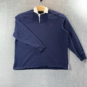 Vintage Polo Ralph Lauren Quilted Rugby Shirt Elbow Patch Pony Navy Blue Men L - Picture 1 of 7
