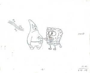 BEIDES SUPER RIESIG! DAS BESTE! SPONGEBOB Prod cel ZEICHNUNG aus "TEXAS"! #9845 - Bild 1 von 3