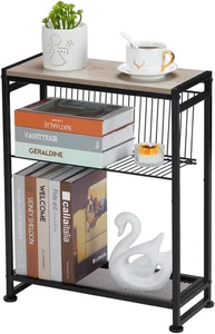 Small Side Table for Small Spaces - Slim End Table with Magazine Holder Narrow E - Picture 1 of 17