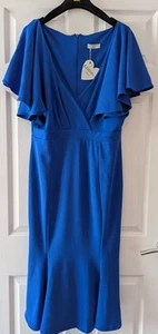 Goddiva Cobalt Blue Wrap Pencil Dress UK16 Races Wedding Guest Evening BX1 - Picture 1 of 3