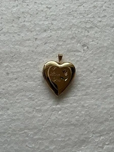 14K YELLOW GOLD HEART LOCKET / PENDANT "I Love You" - Picture 1 of 3
