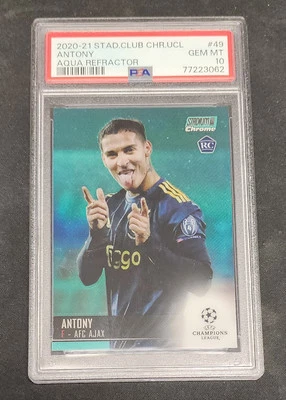 2020 Stadium Club Chrome UCL Aqua Refractor /199 Antony #49 RC PSA 10 Rookie - Image 1 of 3