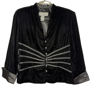 Blazer de noche JR Nites By Caliendo chaqueta para mujer 14 negro terciopelo satinado - Imagen 1 de 11