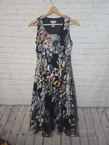 Vtg 90s Simply Silk Burnout Dark Floral Midi Dress XL Fairy Grunge Whimsygoth - Picture 1 of 8