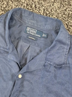 Vintage Polo Ralph Lauren Caldwell Shirt Mens XL Dark Blue Silk Linen Loop Camp - Image 1 of 4
