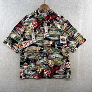 Reyn Spooner Houston Astros Shirt Large Blue Hawaiian Baseball MLB Short Sleeve - Picture 1 of 15