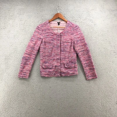 J Crew Poppy 夹克女式 S 粉色紫色微粗花呢长袖西装口袋 — 第 1/4 张图片