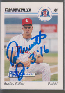 Autographed 1992 Skybox AA Tom Nuneviller - Reading Phillies