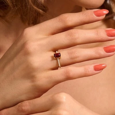 Red Garnet Art Deco Ring 925 Sterling Silver Natural Gemstone Women Ring - Image 1 of 4