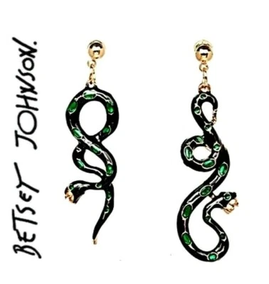 Vendedor de Estados Unidos Betsey Johnson Pendientes Asimétricos Cristal Verde Serpiente Joyería de Moda Foto 1 de 4