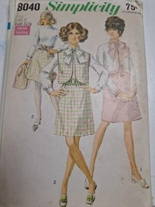Dress Bolero Jacket Vest 8 Simplicity 8040 Sewing Pattern Cut VTG - Picture 1 of 8
