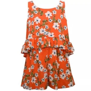 BONNIE JEAN Big Girl's M Orange Floral Sleeveless Popover Knit Romper NWT $48 - Picture 1 of 1