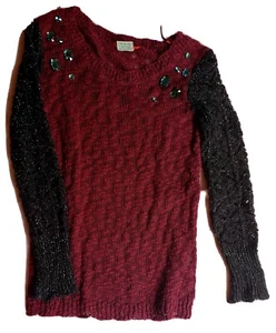 Women Knitted Sweaters Long Sleeve Loose Autumn Burgundy Black Sweater M. Cotton - Picture 1 of 6
