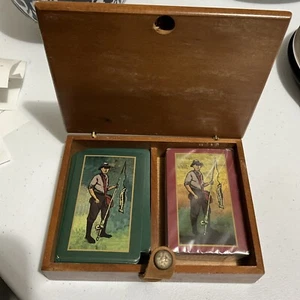 Standard Playing Card Set With Wooden Boxed Incised Fisherman - Picture 1 of 4
