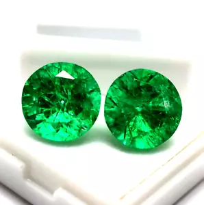 14 To16 Ct Pair Loose Gemstone Round Cut Natural Columbian Emerald Certified - Picture 1 of 7