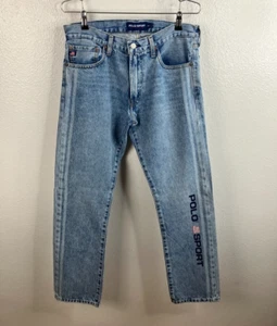 Polo Sport Ralph Lauren Varick Slim Straight Jeans Size 33/32 Blue American Flag - Picture 1 of 12