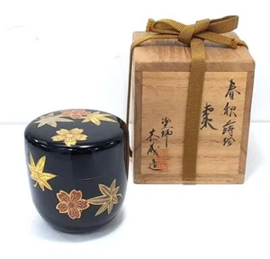 Natsume Tea Caddy Container Canister Makie(Gold Lacquer) Spring Autumn U-0853 - Picture 1 of 16