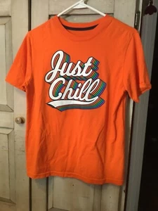 Wonder Nation Boys Orange JUST CHILL Rainbow Retro Short Sleeve Shirt 14-16 - Picture 1 of 3