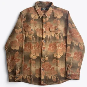 RRL Ralph Lauren Flower Jacquard Shirt Cotton L Size Excellent from Japan Used - Picture 1 of 6