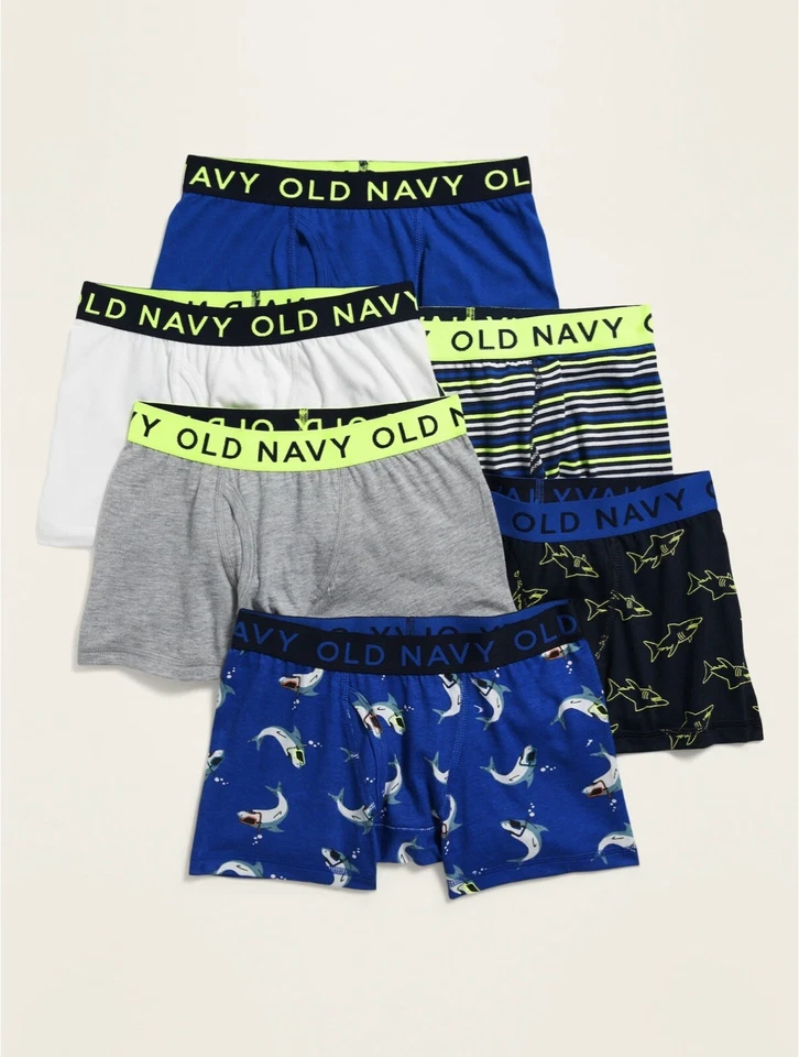 Old Navy Boy Underwear 6 Pack Boxer Brief Solid Sharks Stripes Size XS S M L XL  - Image 1 of 1