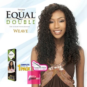 EQUAL DOUBLE BEACH CURL WEAVE 4PCS + CLOSURE&BANG CURLING IRON SAFE FREETRESS - Picture 1 of 1