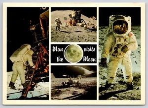 Tarjeta postal Multiview Man Visits Moon Walk UNP 4x6 módulo lunar Falcon & Rover - Imagen 1 de 2
