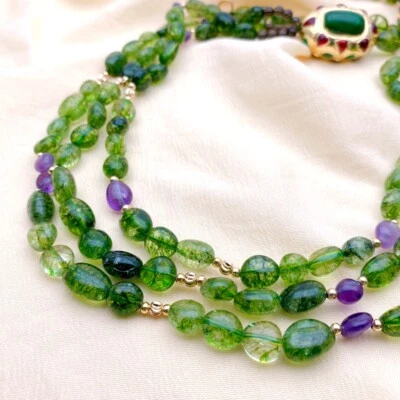 Collar largo de 3 hebras de cristal verde amathsyt cuarzo ahumado verde japonés 27" Foto 1 de 4