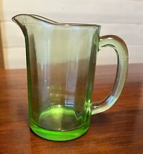 Vintage Medium Green Depression Glass Pitcher, Heavy, Ribbed Design, 14.5cm H