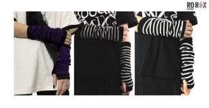 Ro Rox Gothic Striped Armwarmers Fingerless Thumbhole Elbow Gloves Knitted Punk - Picture 1 of 9
