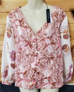 Blusa Tahari 100% Lino Floral Rosa Manga Larga Pequeña - Imagen 1 de 6