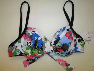 Womens Designer JCP Padded Bikini TOP ONLY Sz. 6 S/M Floral Liz Claiborne Black - Image 1 of 2