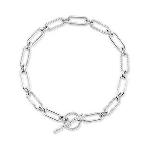 14K Weißgold Diamant Papier Clip Knebel Armband Natur Rund Schliff 0.05 Karat - Bild 1 von 3