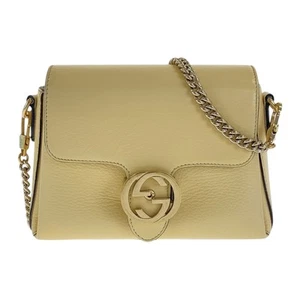 GUCCI Interlocking 607720 Chain Shoulder Bag Ivory Gold Hardware leather GG - Picture 1 of 10