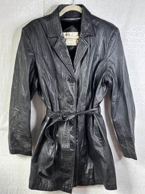 CHAQUETA DE COLECCIÓN AÑOS 70 BERMANS CUERO NEGRO DISCO IMITACIÓN PIEL JERLING CINTURÓN*MUJER -M Foto 1 de 4