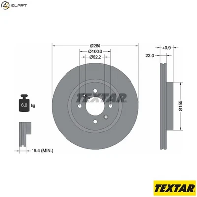 2x BRAKE DISC 92239303 FOR KIA PRIDE/III RIO/Hatchback/Van/IV D3FA 1.1L 3cyl - Image 1 of 4
