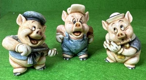 RARE! Harmony Kingdom ~ Disney THREE LITTLE PIGS Fiddler, Fifer & Practical Pig - Picture 1 of 17