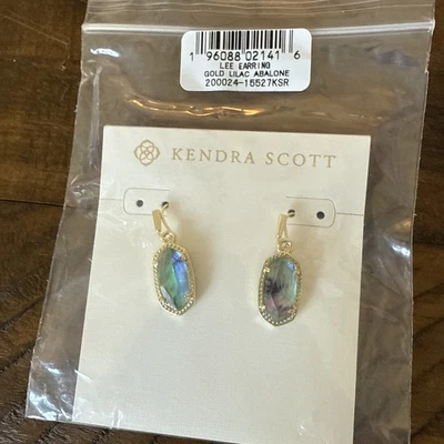 Kendra Scott Lee Gold Drop Earrings Watercolor Lilac Abalone 14k Gold Plated NWT - Image 1 of 4