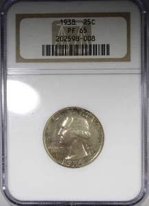 1938 Proof Washington Quarter NGC PR65 Low Mintage Coin 25C - Picture 1 of 4