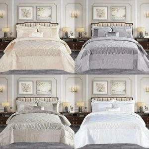 Luxury Quilted Velvet Bedspread Set – 3 Piece Embossed Double & King Bedding - Picture 1 of 13