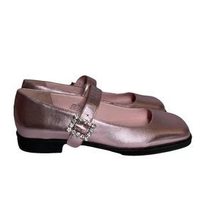 NEW Free People Rumor Diamante Mary Jane Womens 9.5 Frost Pink Leather Shoes - Picture 1 of 17