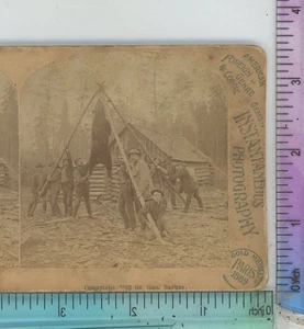 Lagerszene Aufhängen des großen Bären Jagd George Barker Stereoansicht - Bild 1 von 2