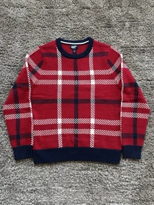 Lands End karierter Strickpullover Baumwoll-Wollmischung Rundhalsausschnitt Erwachsene Small 34-36 - Bild 1 von 9