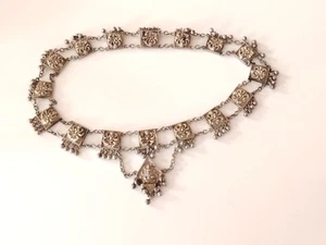 Vintage Anglo Indian Swarmi White Metal Bib Necklace - Picture 1 of 9