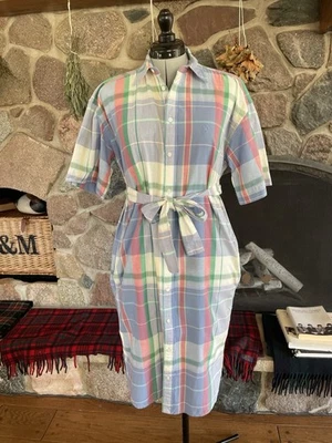 Polo Ralph Lauren Sz 10 M Authentic India Madras Pastel Cotton Plaid Shirt Dress - Image 1 of 4