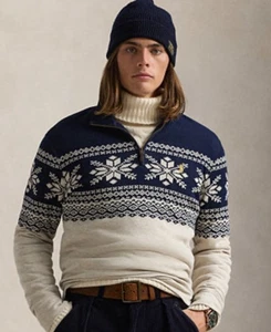 Polo Ralph Lauren Hombres Cuarto de Cremallera Copo de Nieve Pullover Pima Suéter XXL #207 - Imagen 1 de 6