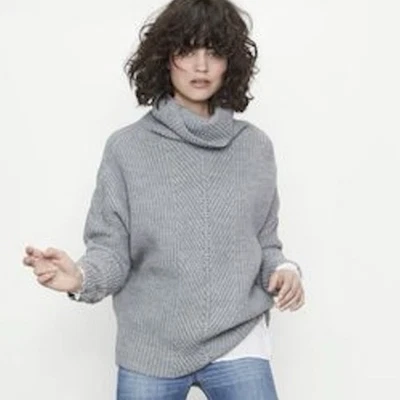 MAJE Matignon Oversized Chunky Y-Knit Turtleneck Jumper Size 1 (Small US) Grey - Image 1 of 4
